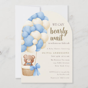Cute Blue We can Bearly Wait Baby Shower Invitation