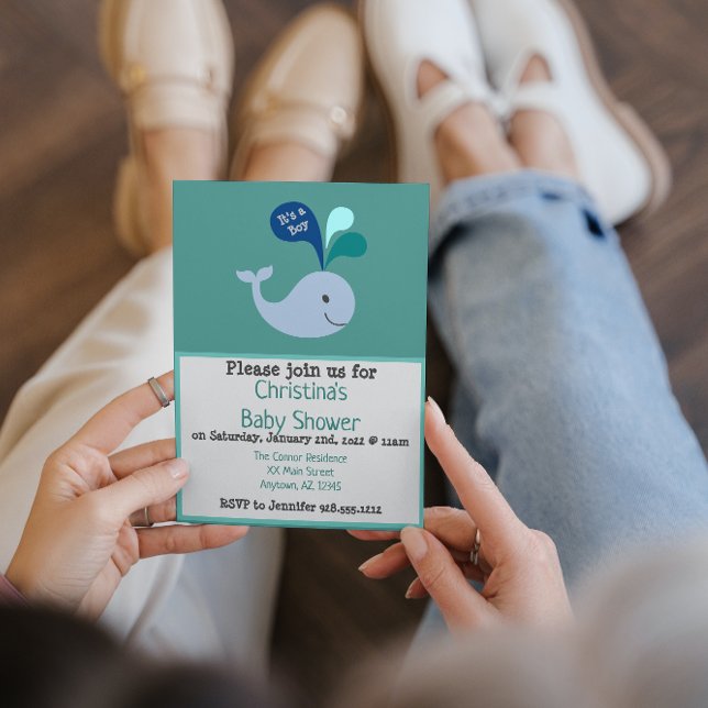 Cute Blue Whale Baby Boy Shower  Invitation (Creator Uploaded)