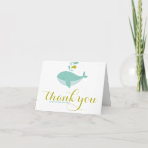 Cute Blue Whale Baby Shower Thank You Note Card II