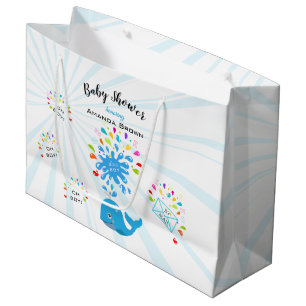 Cute Blue Whale Colourful Boy Baby Shower By Mail Large Gift Bag