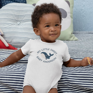 Cute Blue Whale Dolphin Sea Cartoon  Baby Bodysuit
