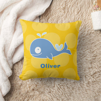 Cute Blue Whale Fun Dots Nursery Decor Baby Boy Cushion