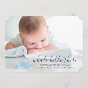 Cute Blue Whale Hello There Baby Announcement