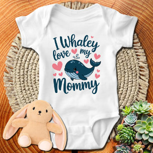 Cute Blue Whale I Whaley Love My Mummy Baby Bodysuit