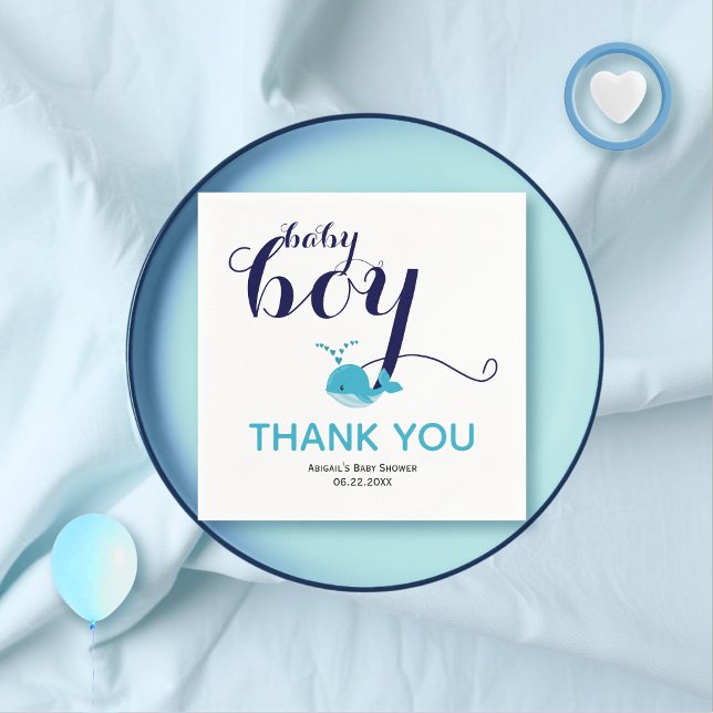 Cute blue whale ocean themed Thank You Baby Shower Napkin (Creator Uploaded)