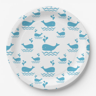 Cute Blue Whale Seamless Ocean Pattern (1) Paper Plate