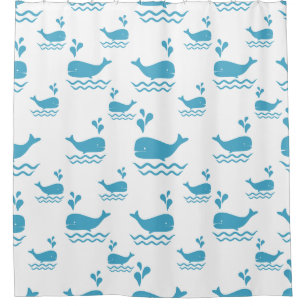 Cute Blue Whale Seamless Ocean Pattern (1) Shower Curtain
