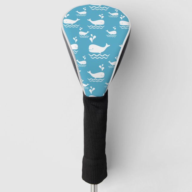 Cute Blue Whale Seamless Ocean Pattern (2) Golf Head Cover (Front)