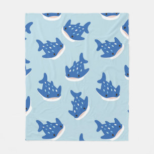 Cute Blue Whale Shark Seamless Pattern Kawaii Fleece Blanket