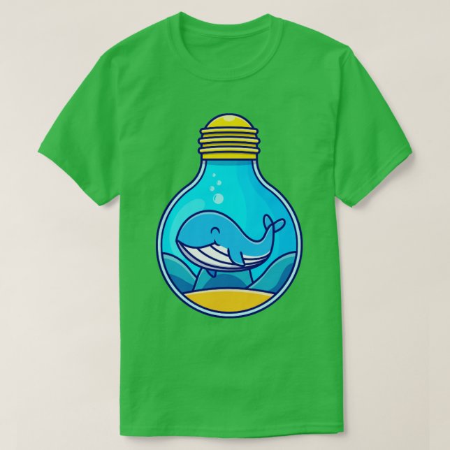 Cute Blue Whale Swimming In Bulb T-Shirt (Design Front)