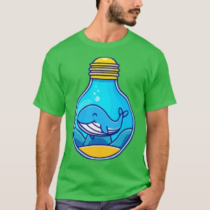 Cute Blue Whale Swimming In Bulb T-Shirt