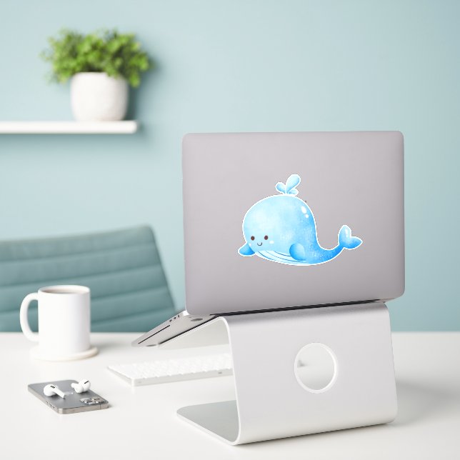 Cute Blue Whale Watercolor (Laptop On Desk)