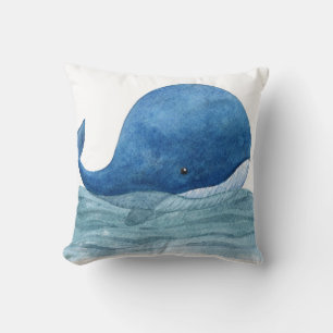 Cute Blue Whale Watercolor Illustration Cushion
