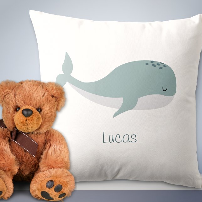 Cute Blue Whale with Personalised Name Kid Cushion (Creator Uploaded)