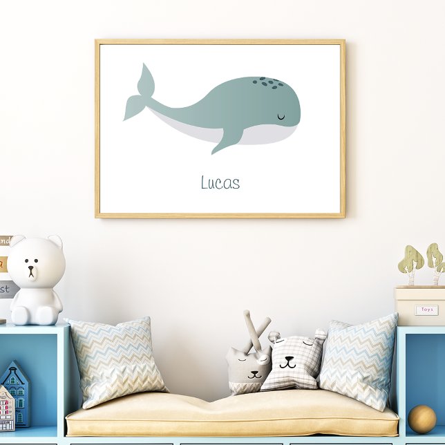 Cute Blue Whale with Personalised Name Little Kid Poster (Creator Uploaded)