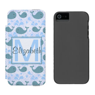 Cute Blue Whales Pattern Monogram Incipio Watson™ iPhone 5 Wallet Case