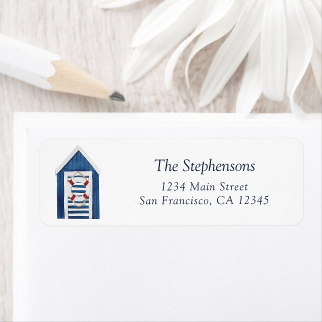 Cute Blue White Beach House Coastal Return Address (Insitu)