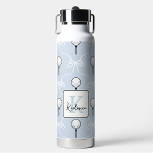 Cute Blue White Bow Golf Pattern Monogram Water Bottle