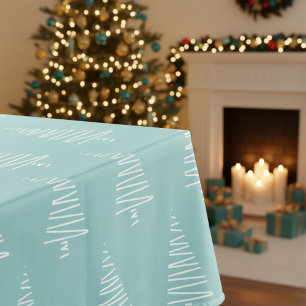 Cute Blue & White Christmas Tree Pattern Holiday Tablecloth