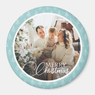 Cute Blue & White Christmas Trees Holiday Photo Magnet