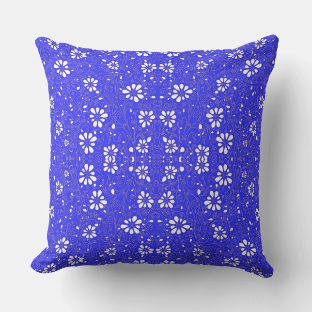 Cute blue white classic flowers pattern cushion (Front)