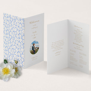 Cute Blue White Floral Daisy Wedding Photo