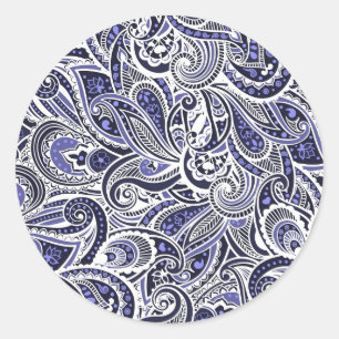 Cute blue white paisley patterns design classic round sticker