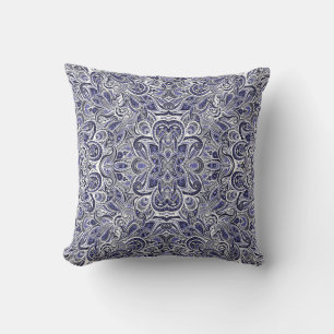 Cute blue white paisley patterns design cushion