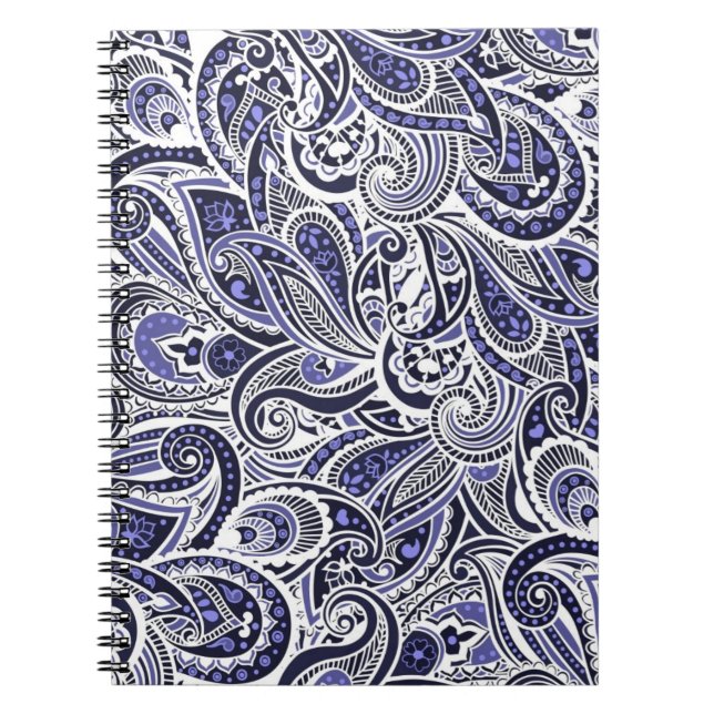 Cute blue white paisley patterns design spiral notebook (Front)