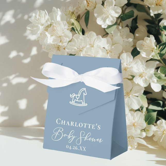 Cute Blue White Rocking Horse Baby Shower Favour Box (Creator Uploaded)