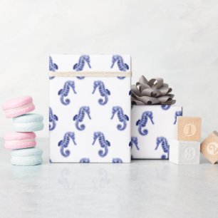 Cute blue white seahorse  wrapping paper