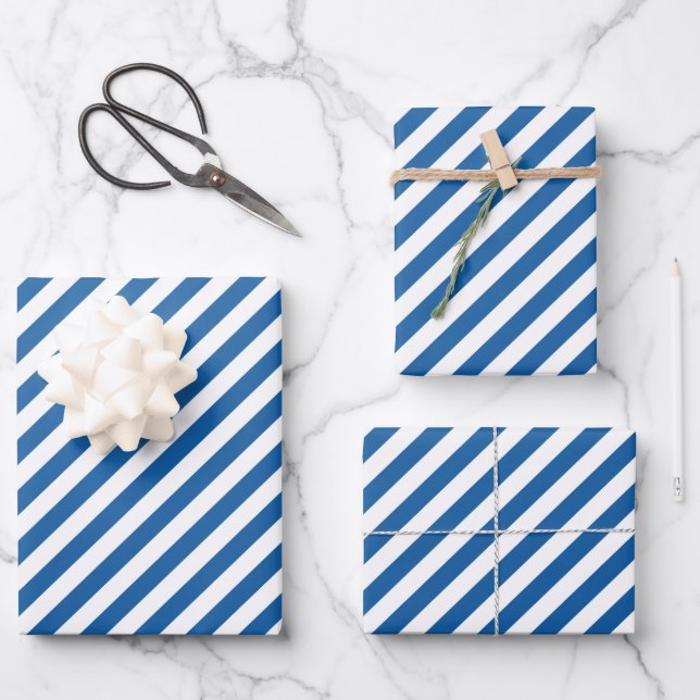Cute blue white stripe pattern tiled wrapping paper sheet (Front)