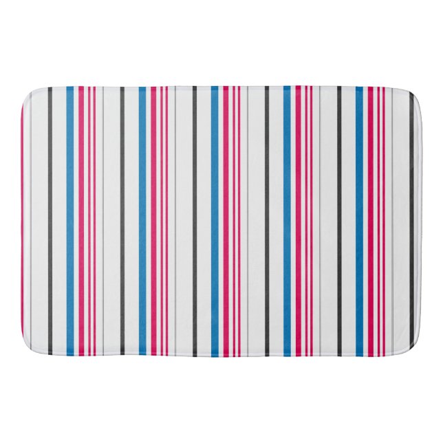 Cute blue white stripes bath mat (Front)