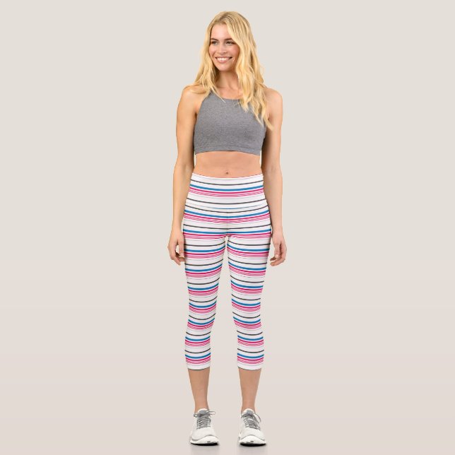 Cute blue white stripes capri leggings (Front)