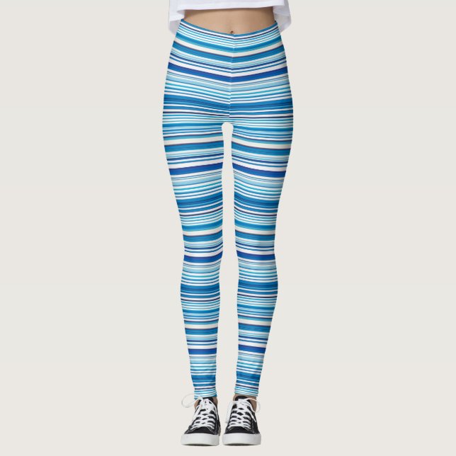 Cute blue white stripes leggings (Front)