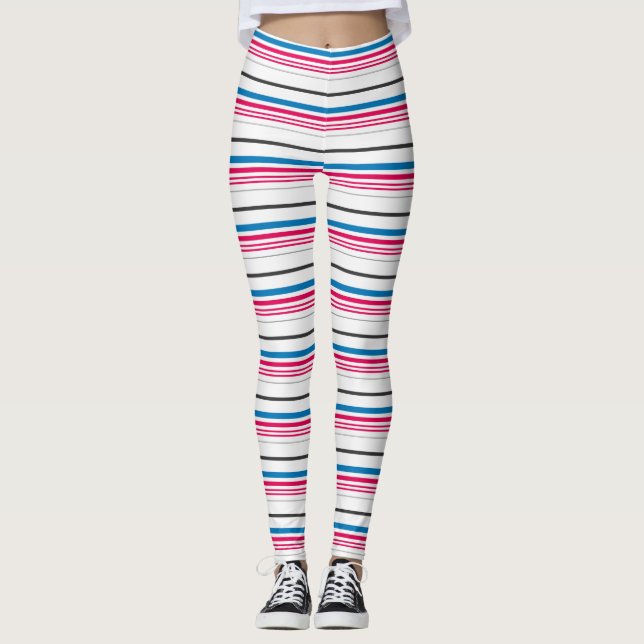 Cute blue white stripes leggings (Front)