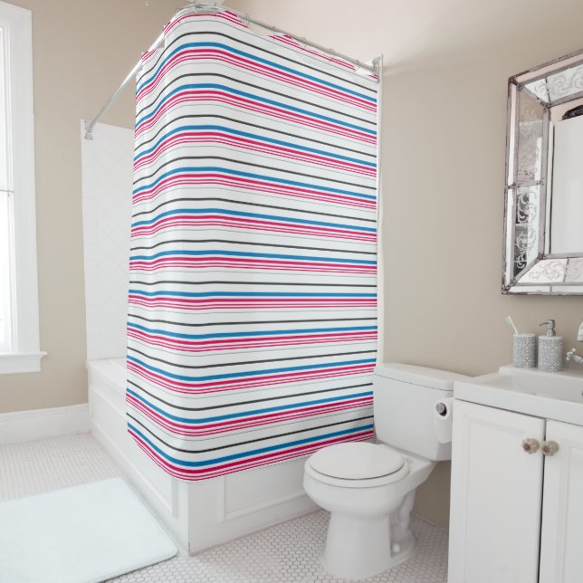 Cute blue white stripes shower curtain (In Situ)