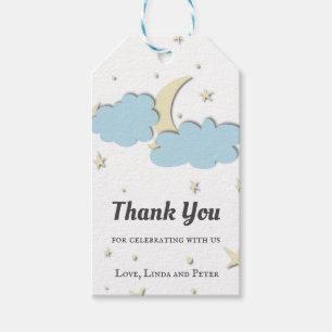 Cute Blue White Yellow Moon & Clouds Thank You Gift Tags