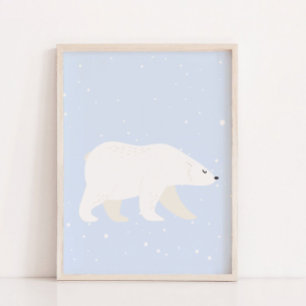 Cute Blue Winter Polar Bear Nursery Wall Decor