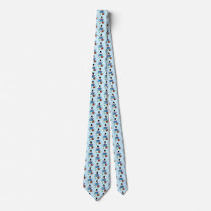Cute Blue Winter Snowman Poinsettia Christmas Tie