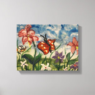  Cute Blue with Orange  Watercolor Children's Art  Canvas Print