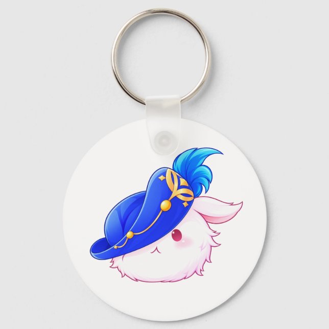 Cute Blue Wizard Bunny Sticker Key Ring (Front)