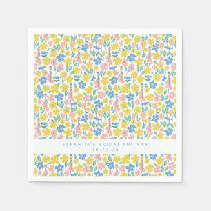Cute Blue Yellow Floral Custom Bridal Shower   Napkin