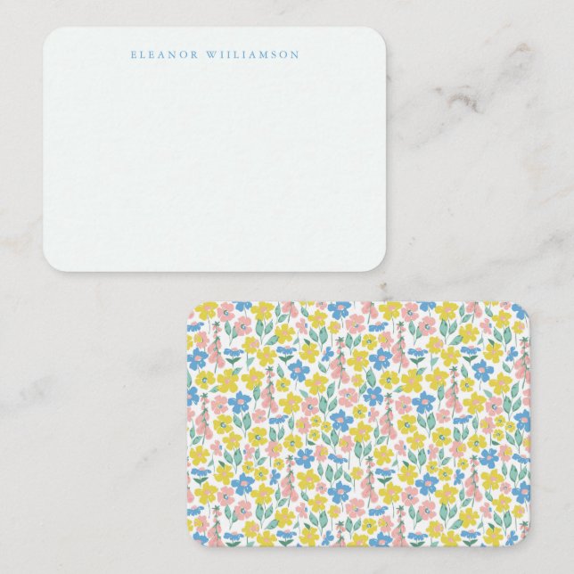 Cute Blue Yellow Floral Custom Name Gift Enclosure Card (Front/Back)