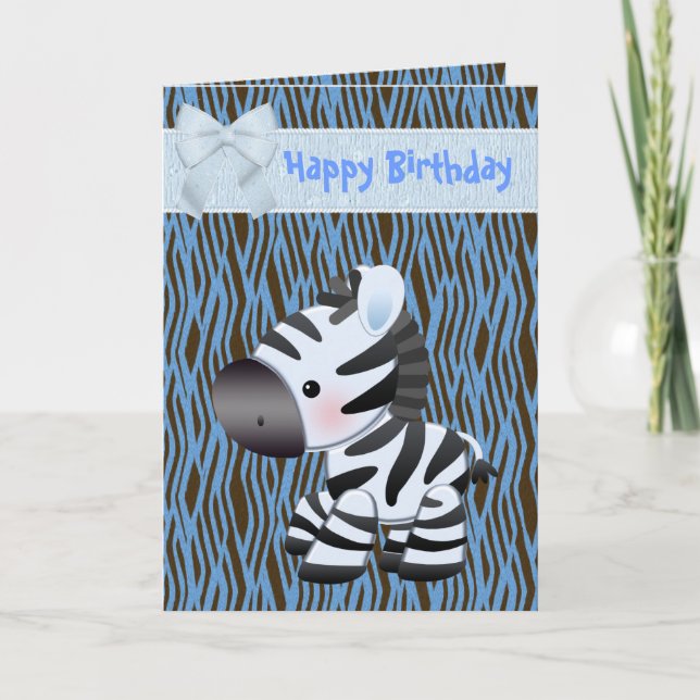 Cute Blue Zebra & Cupcake (inside) Birthday Card (Front)