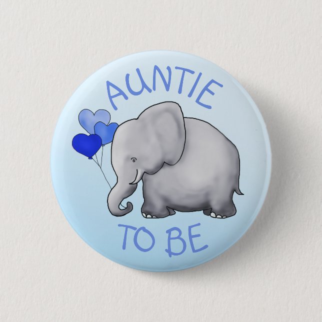 Cute BlueBalloon Elephant Baby Shower Auntie-to-Be 6 Cm Round Badge (Front)