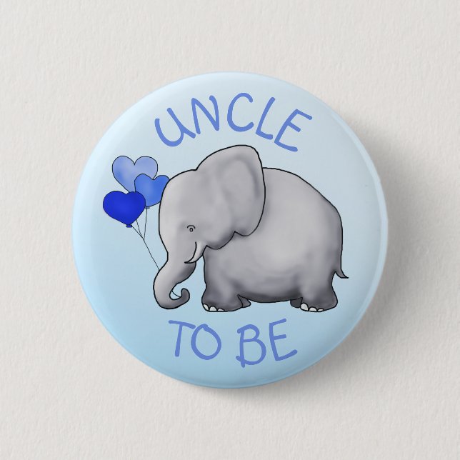 Cute BlueBalloon Elephant Baby Shower Uncle-to-Be 6 Cm Round Badge (Front)