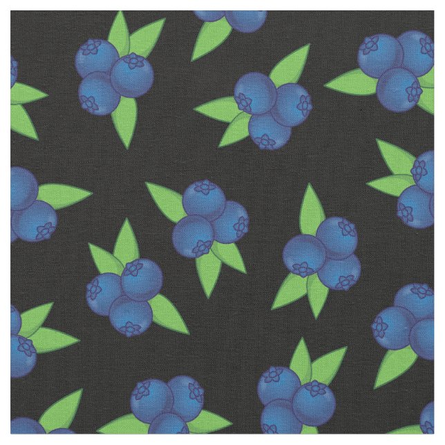 Cute Blueberries Fruit Kids Fabric (Close Up)