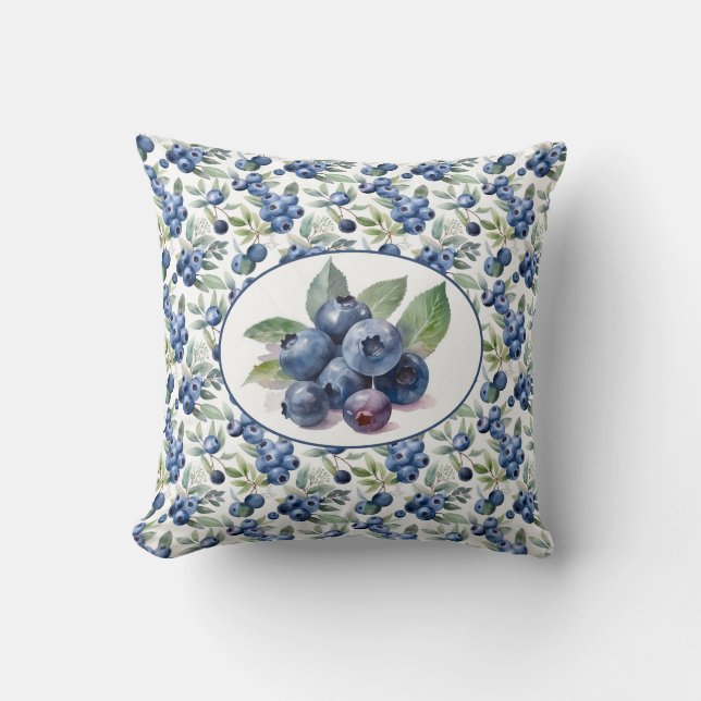 Cute Blueberries Watercolor Cushion (Front)
