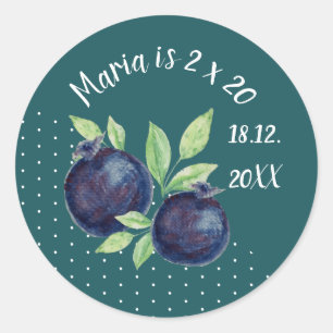 Cute Blueberries Watercolor Hand-painted Classic Round Sticker